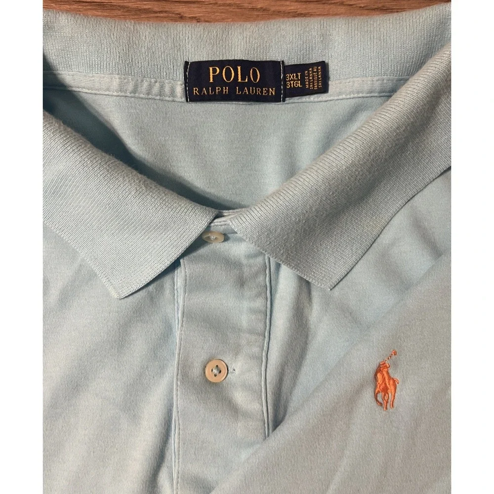 Polo Ralph Lauren Light Blue Short Sleeve Shirt Orange Pony Size 3XLT Tall